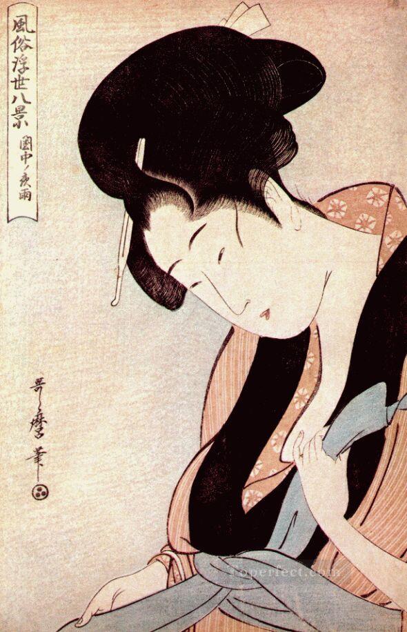 woman in bedroom on rainy night Kitagawa Utamaro Ukiyo e Bijin ga Oil Paintings